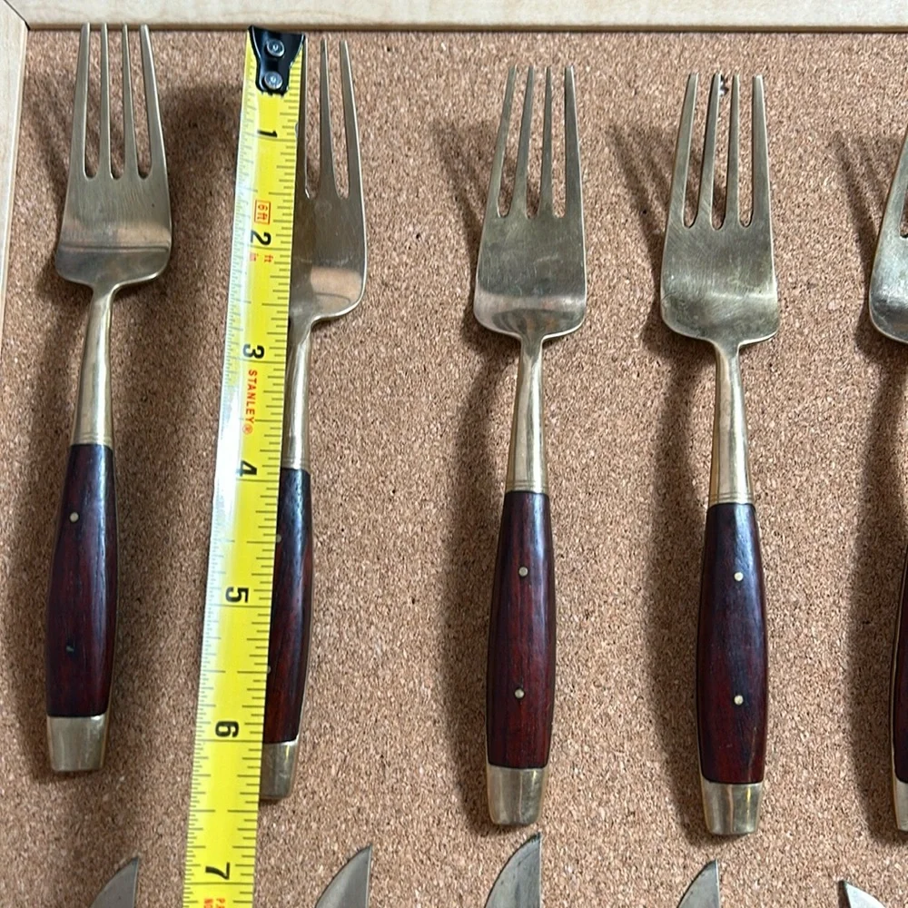 Antique Cocktails Forks Knives Spoons Royal Crown Design Rose Wood Handles